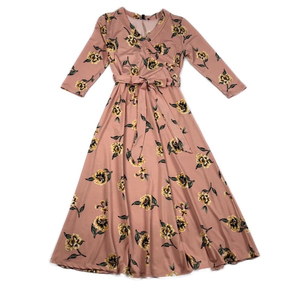 Ups Downs Pink Floral 34 Sleeve Dress M 